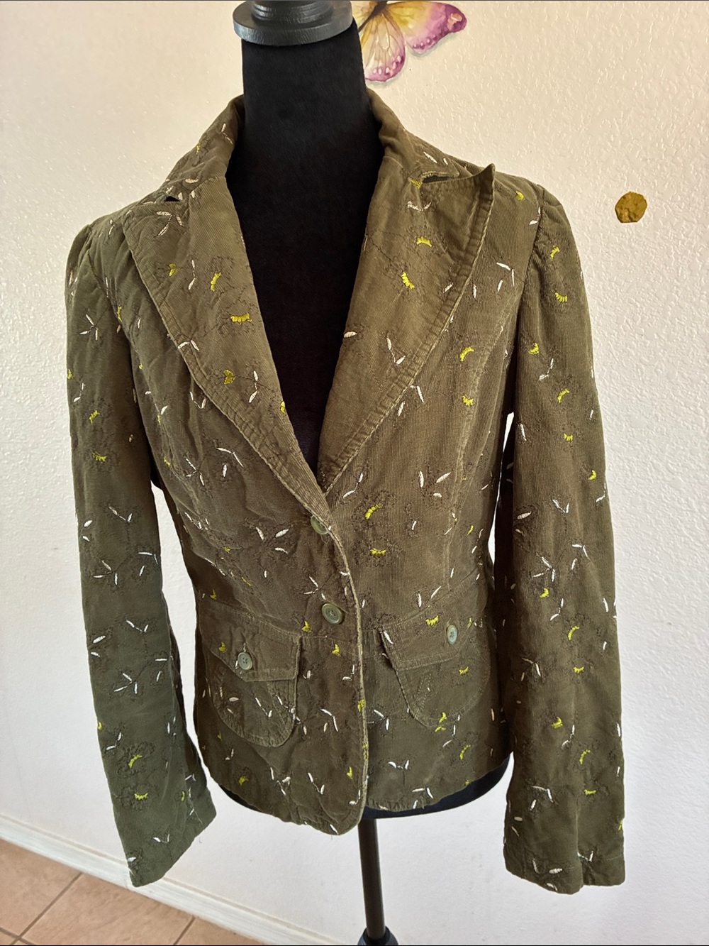 Women's Olive Embroidered Tailored Blazer Jacket